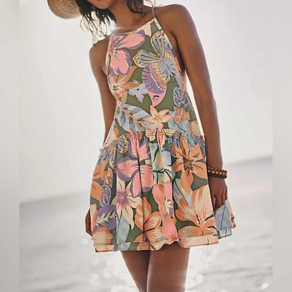 NEW Free People Deserted Island Coastal Resortwear Boho Butterfly Mini Dress M
